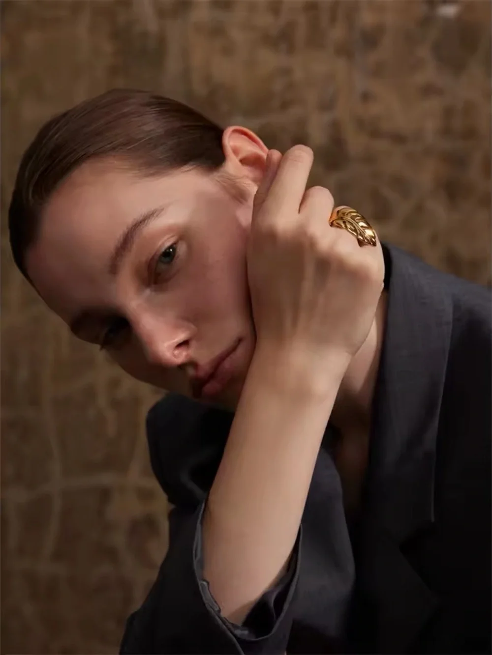 Polished Gold color Leaf Ring